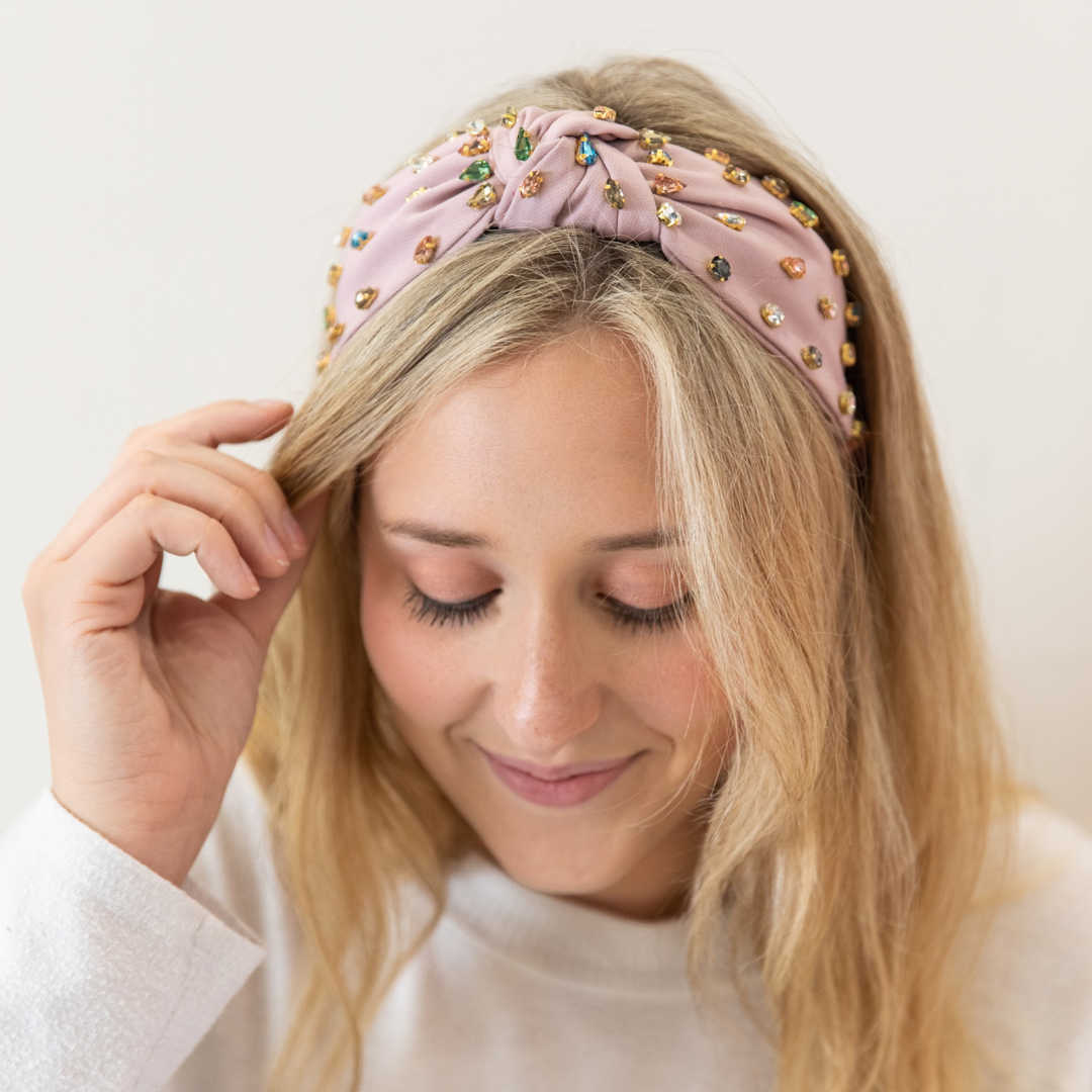 Traditional Knot Headband - Light Pink Gem
