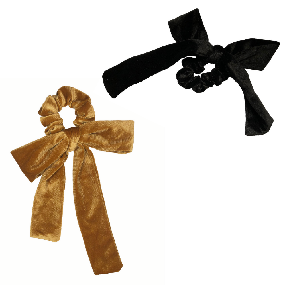 Gold + Black Velvet Bow Tie Scrunchie