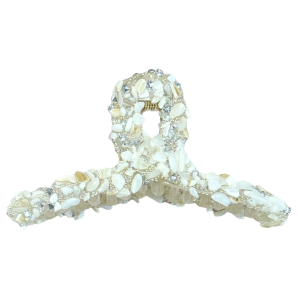 Looped Claw Clip - White Glitter