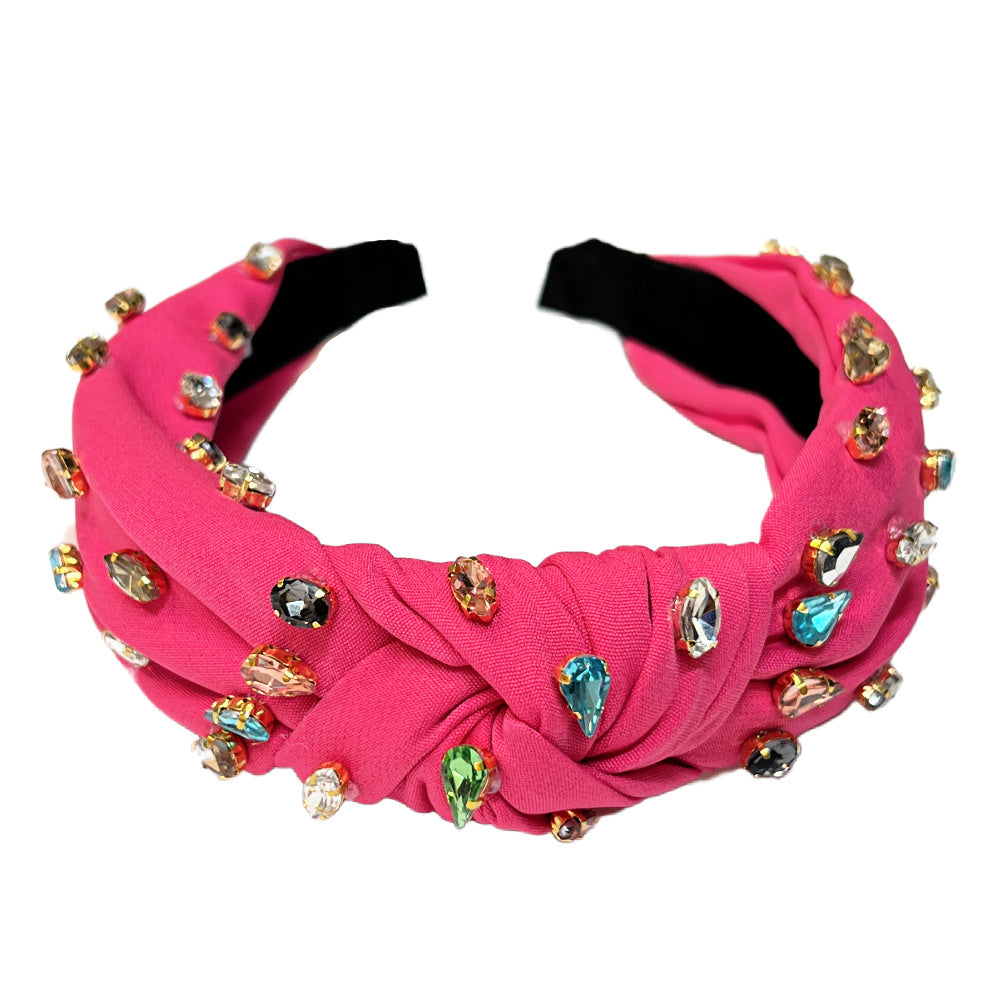 Traditional Knot Headband - Hot Pink Gem
