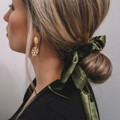 Gold + Green Velvet Bow Tie Scrunchie