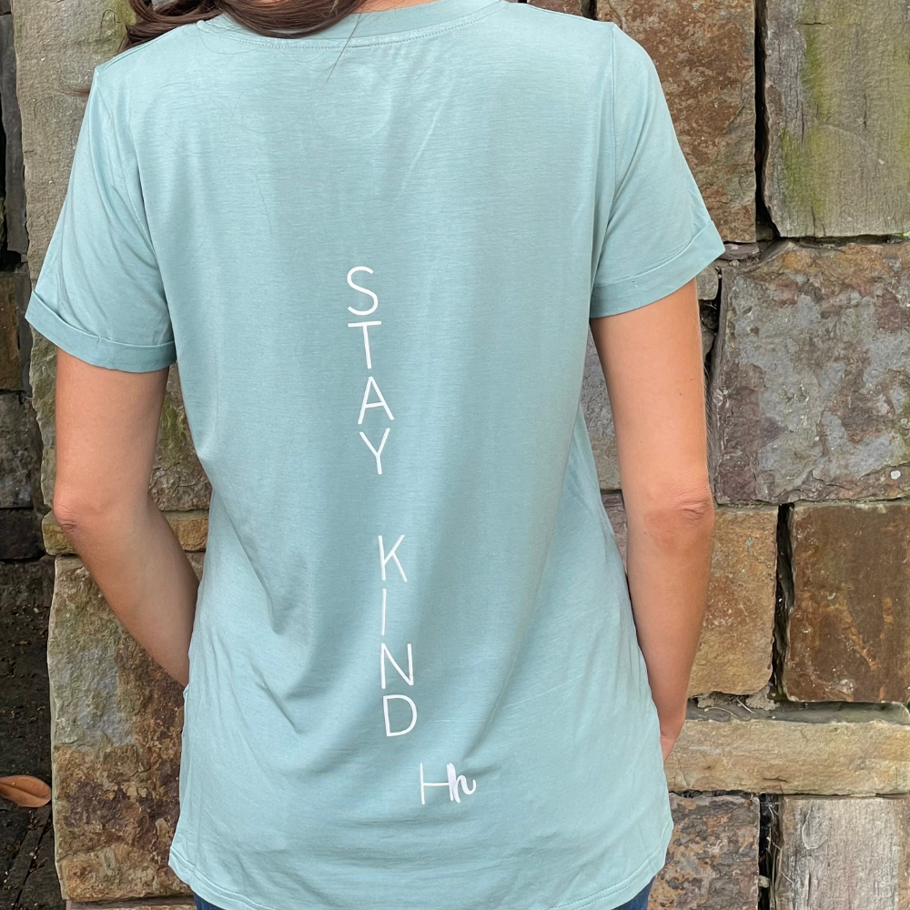 Stay Kind V Neck Tee in Mint