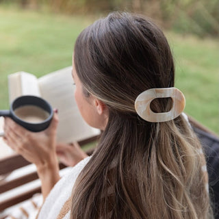 Large Oval Claw Clip Set – Golden Matte + Ivory Marble - Headbands of Hope