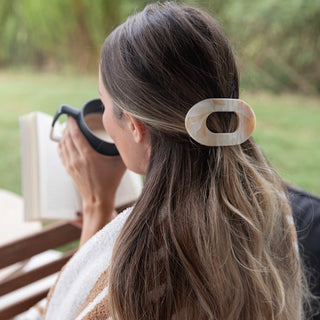 Large Oval Claw Clip Set – Golden Matte + Ivory Marble - Headbands of Hope