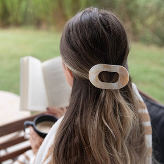 Large Oval Claw Clip Set – Golden Matte + Ivory Marble - Headbands of Hope
