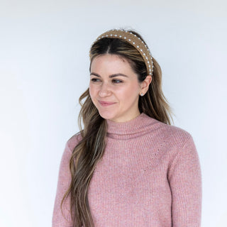 Classic Pearl Headband - Tan