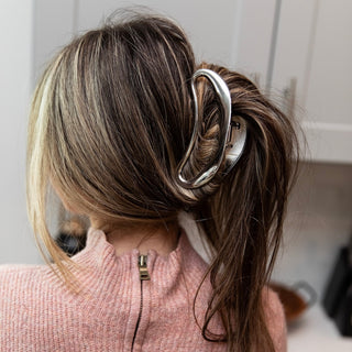 Large Crescent Metal Claw Clip - Silver