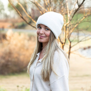 Classic Ribbed Knit Beanie - Ivory - Headbands of Hope