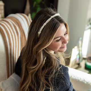 Knotted Satin Headband - Ivory Pearl - Headbands of Hope
