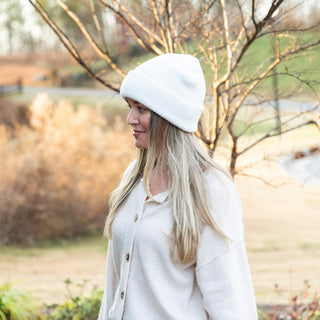Classic Ribbed Knit Beanie - Ivory - Headbands of Hope