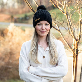 Cable Knit Pom-Pom Beanie - Black - Headbands of Hope