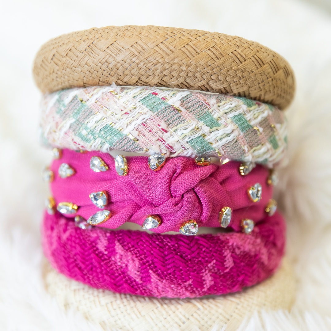 Traditional Woven Headband - Hot Pink Gem
