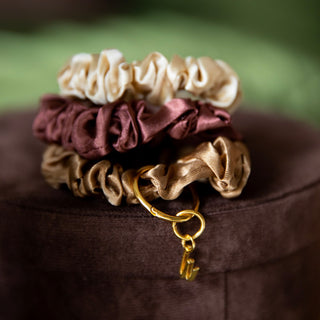 Satin Scrunchie Set - Camel, Chestnut, Cream