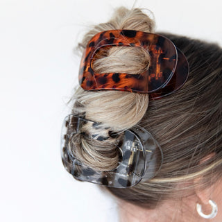Large Oval Claw Clip Set – Tortoise & Smoke Leopard - Headbands of Hope