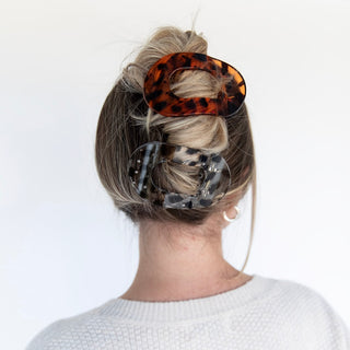 Large Oval Claw Clip Set – Tortoise & Smoke Leopard - Headbands of Hope