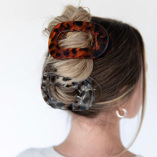 Large Oval Claw Clip Set – Tortoise & Smoke Leopard - Headbands of Hope
