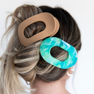 Large Oval Claw Clip Set – Golden Matte & Aqua Marble