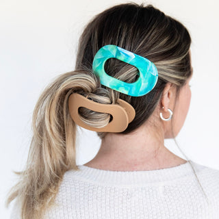 Large Oval Claw Clip Set – Golden Matte & Aqua Marble