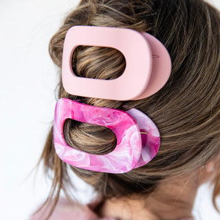 Large Oval Hair Clip Set of 2 – Soft Pink + Pink Marble - Headbands of Hope