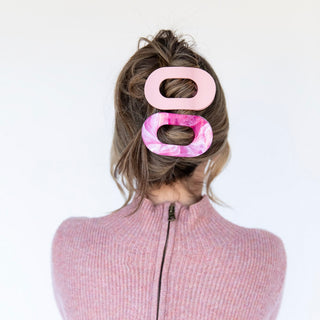 Large Oval Hair Clip Set of 2 – Soft Pink + Pink Marble - Headbands of Hope