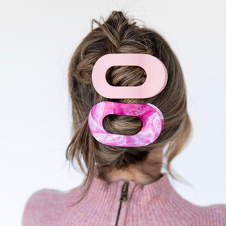 Large Oval Hair Clip Set of 2 – Soft Pink + Pink Marble - Headbands of Hope