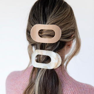Large Oval Claw Clip Set – Golden Matte + Ivory Marble - Headbands of Hope