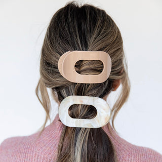 Large Oval Claw Clip Set – Golden Matte + Ivory Marble - Headbands of Hope