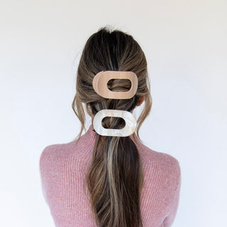 Large Oval Claw Clip Set – Golden Matte + Ivory Marble - Headbands of Hope