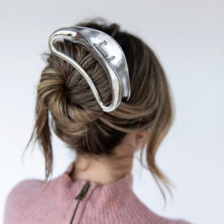 Large Crescent Metal Claw Clip - Silver - Headbands of Hope