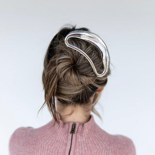 Large Crescent Metal Claw Clip - Silver - Headbands of Hope
