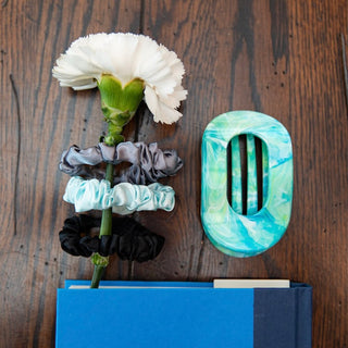 Large Oval Claw Clip Set – Golden Matte & Aqua Marble - Headbands of Hope