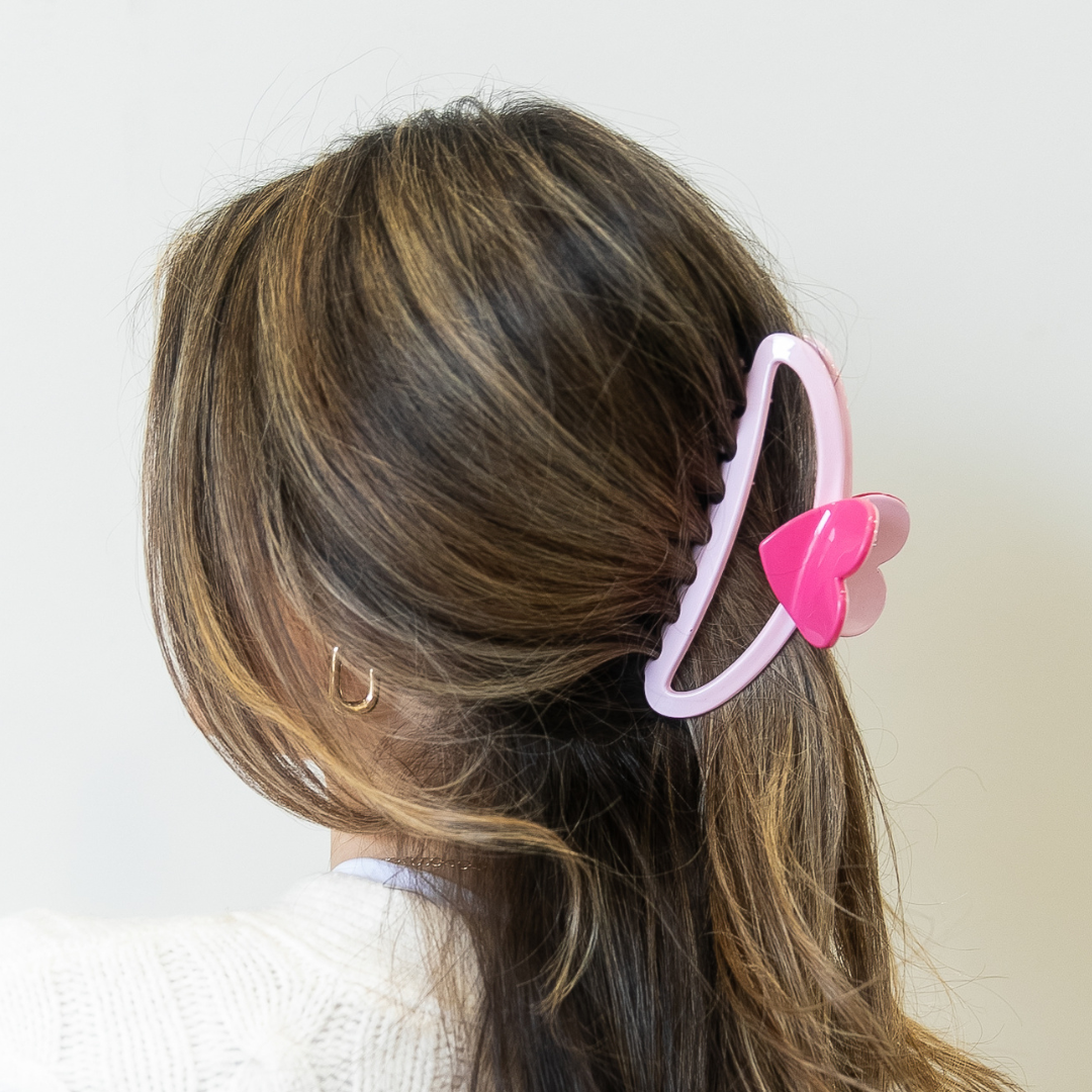 Large Claw Clip - Pink Hearts