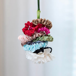 Satin Scrunchie Set - Black, Gray, Light Blue