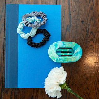 Large Oval Claw Clip Set – Golden Matte & Aqua Marble - Headbands of Hope