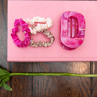 Large Oval Hair Clip Set of 2 – Soft Pink + Pink Marble - Headbands of Hope