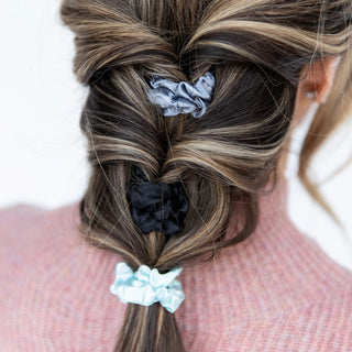 Satin Scrunchie Set - Black, Gray, Light Blue