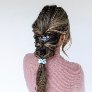 Satin Scrunchie Set - Black, Gray, Light Blue