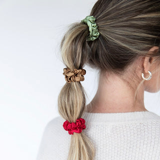 Satin Scrunchie Set - Olive, Burgundy, Gold