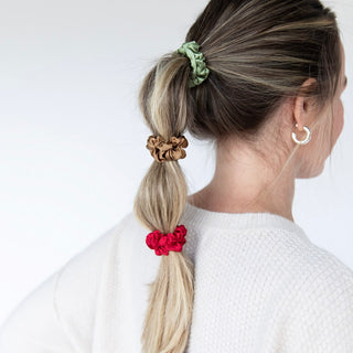Satin Scrunchie Set - Olive, Burgundy, Gold