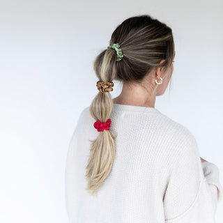 Satin Scrunchie Set - Olive, Burgundy, Gold