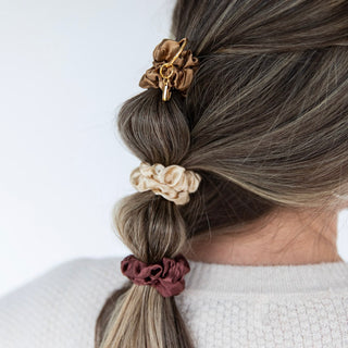 Satin Scrunchie Set - Camel, Chestnut, Cream