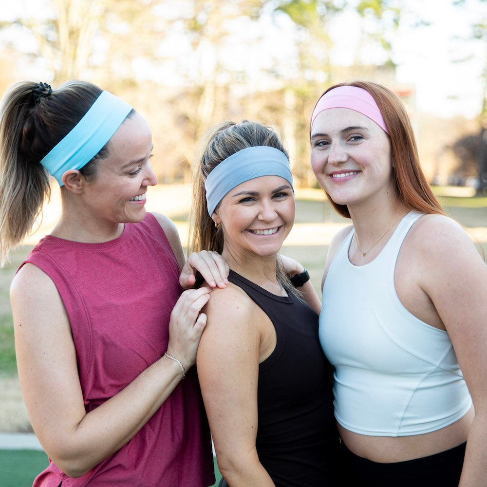 Pack of Wide Training Headbands - Blue + Grey + Pink  display picture 2