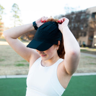 Adjustable High Ponytail Running Hat Black