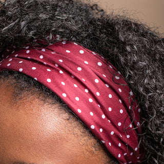 Luxe Reversible Tube Turban - Maroon Polka Dots