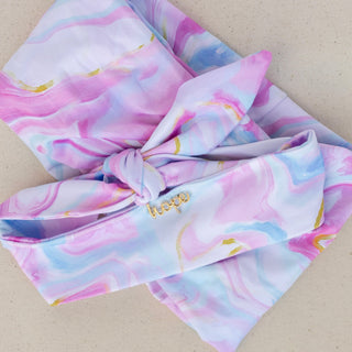 Luxe Bamboo Knotted Headband - Cotton Candy Skies Marble - Headbands of Hope