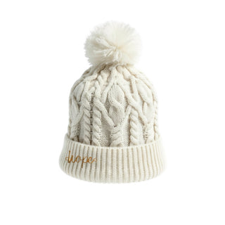 Cable Knit Pom-Pom Beanie - Ivory - Headbands of Hope