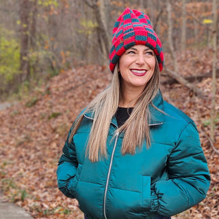 Two-Tone Checkerboard Knit Beanie - Red + Green - Headbands of Hope
