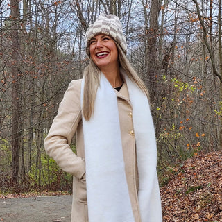 Two-Tone Checkerboard Knit Beanie - Cream + Brown - Headbands of Hope