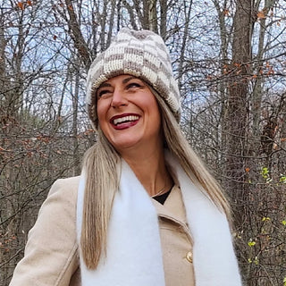 Two-Tone Checkerboard Knit Beanie - Cream + Brown - Headbands of Hope