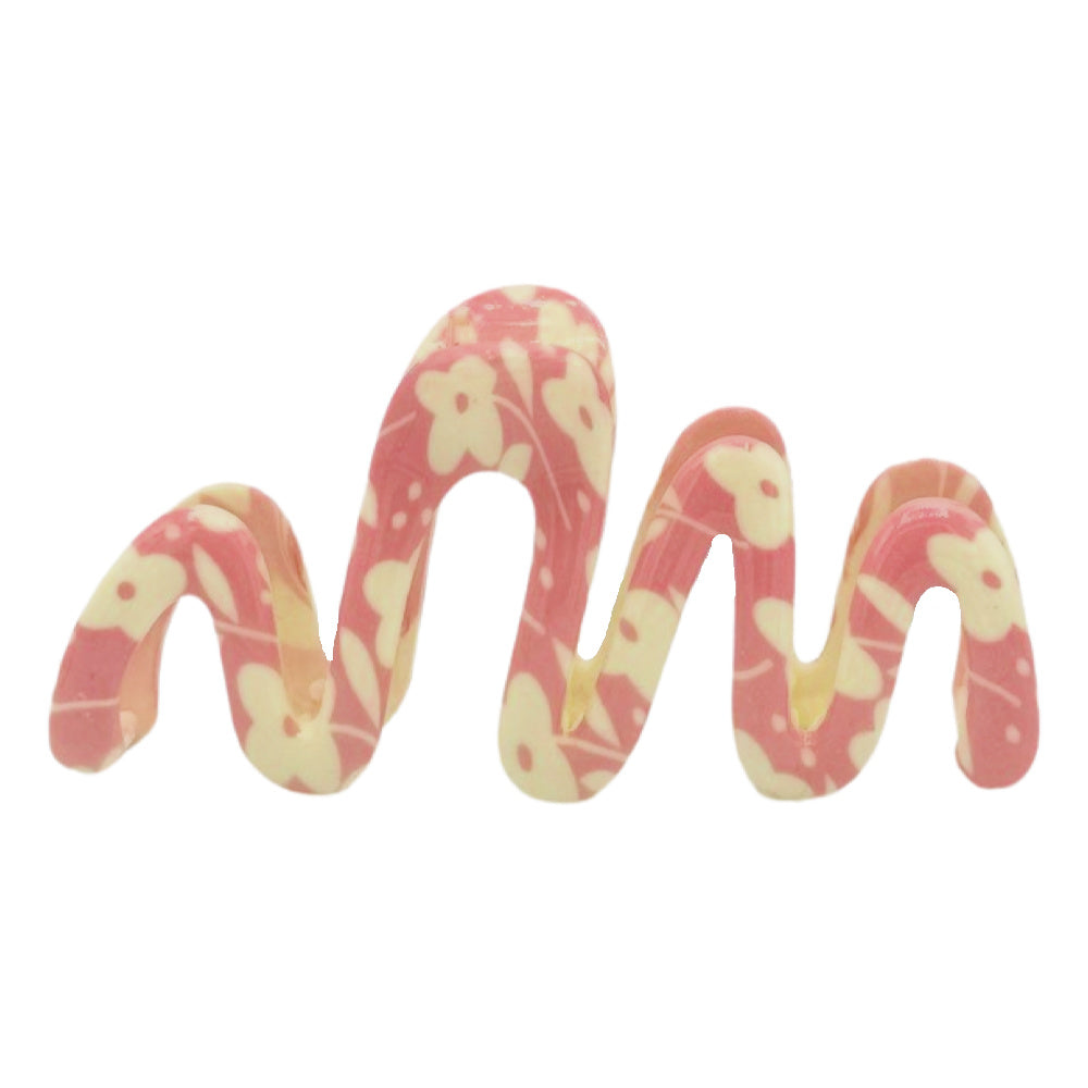 Large Wavy Claw Clip - Pink Squiggles